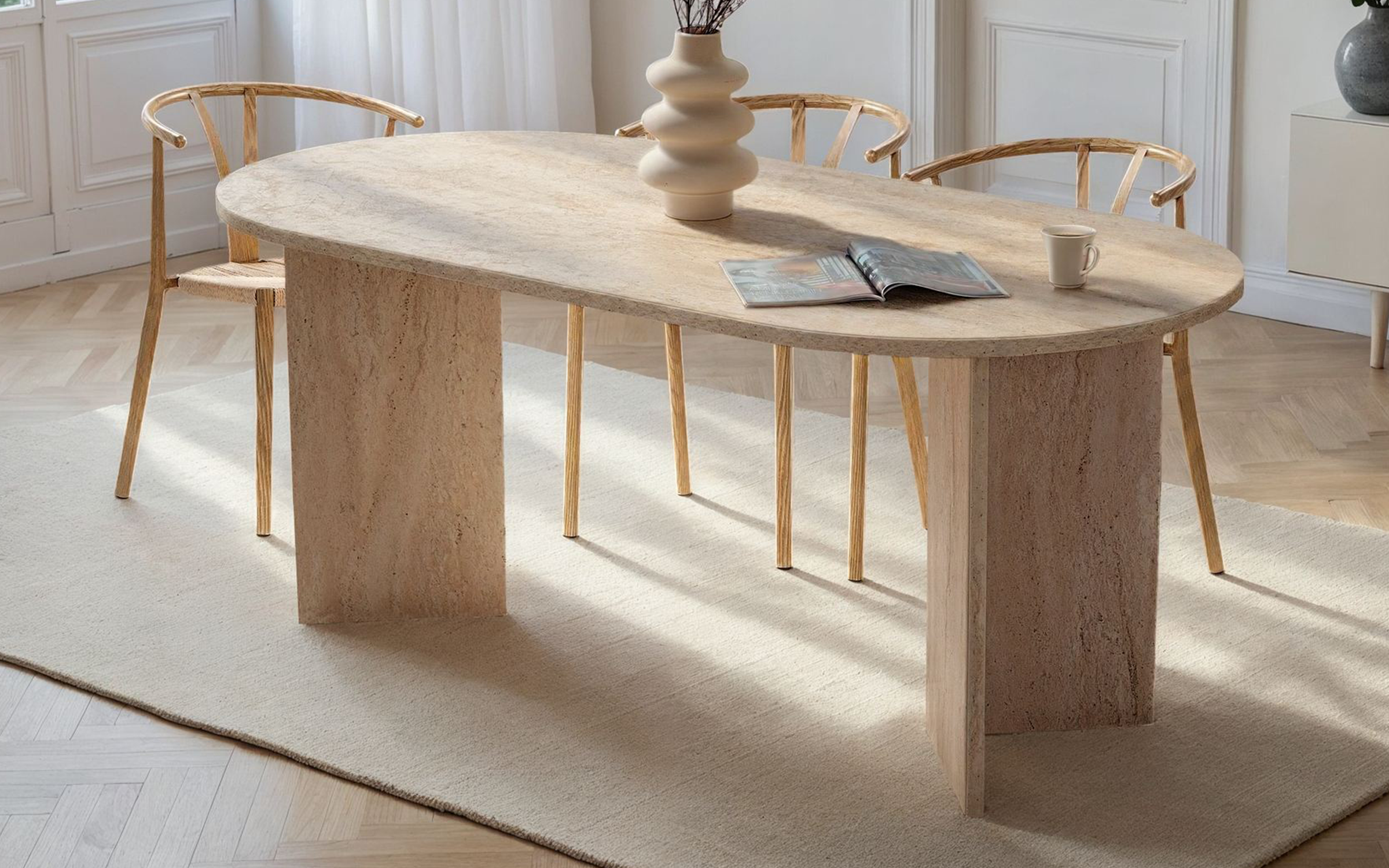 Masa dining Sablin, decor travertin  1